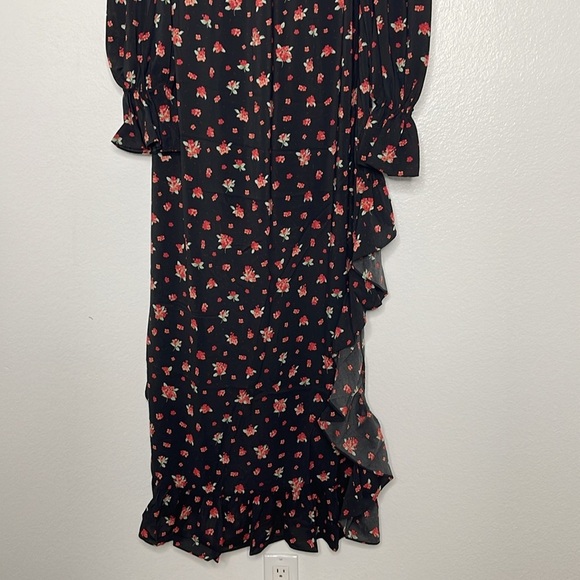 WeWoreWhat High Low Polka Dot Black Floral Long Sleeve Dress Size Medium New - Picture 10 of 11